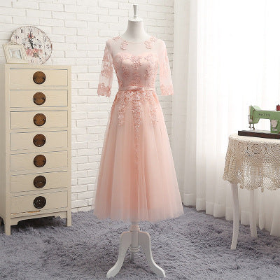New Spring And Autumn Wedding Mid-Length Banquet Evening Dress In Sleeves For Girlfriends And Bridesmaid Dresses