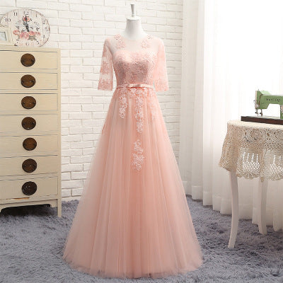 New Spring And Autumn Wedding Mid-Length Banquet Evening Dress In Sleeves For Girlfriends And Bridesmaid Dresses