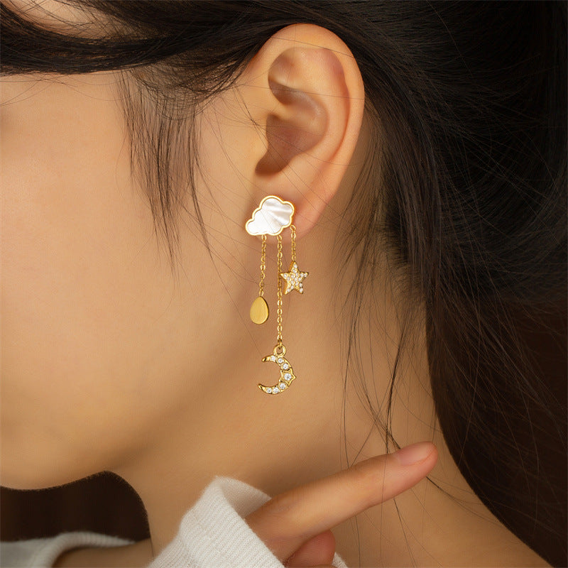 Cute Ins Wind Gold Cloud Stars Moon Stud Earrings Ornaments