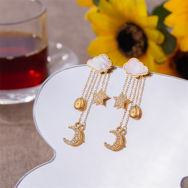 Cute Ins Wind Gold Cloud Stars Moon Stud Earrings Ornaments