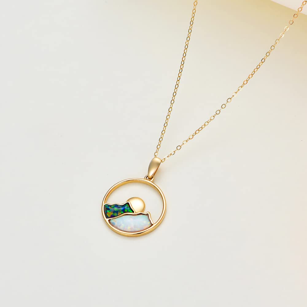 14K Gold Opal Mountain Necklace for Women 16+1+1 inches