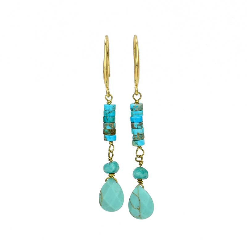 Cimien Flat Cylindrical Turquoise Drop Earrings, Great gift for mom