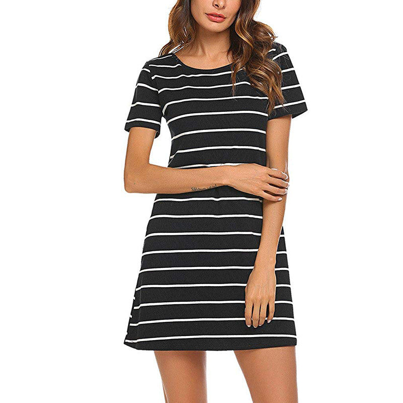 Striped crew neck casual dress