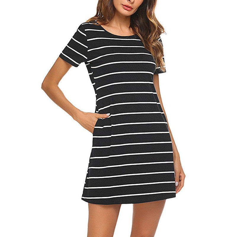 Striped crew neck casual dress