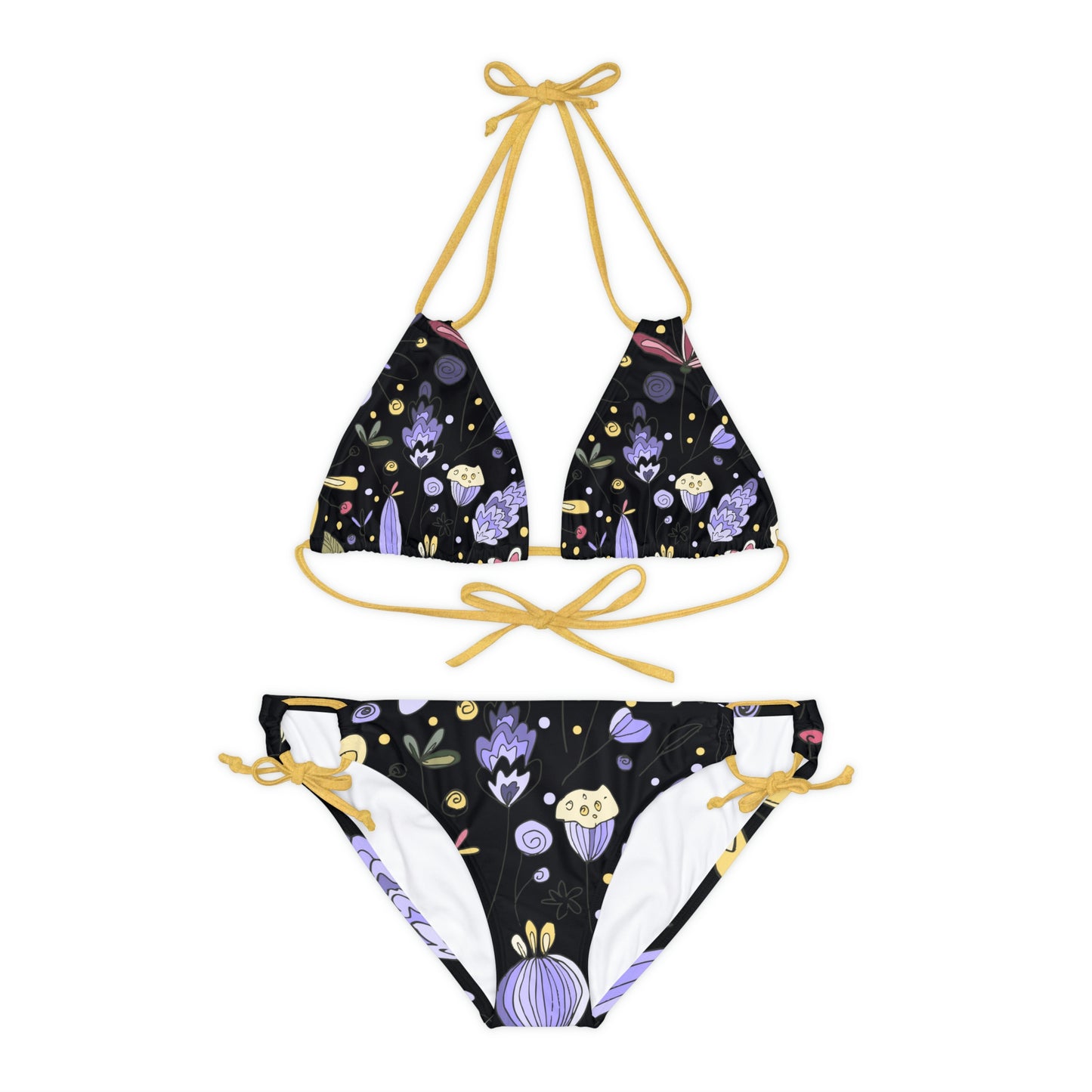 Swimwear Wild Flowers Two Piece Swimsuit For Women, Swimwear Beautiful for summer on the beach or pool side Strappy Bikini Set, Made in U.S.A