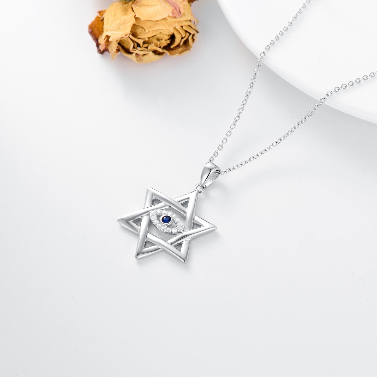 Evil Eye Necklace Sterling Silver Star of David Pendant Necklace Evil Eye Jewelry Gifts for Wome