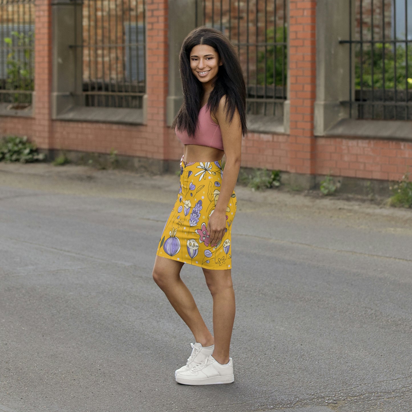 Women's Yellow Flower Mini Skirt Made in U.S.A