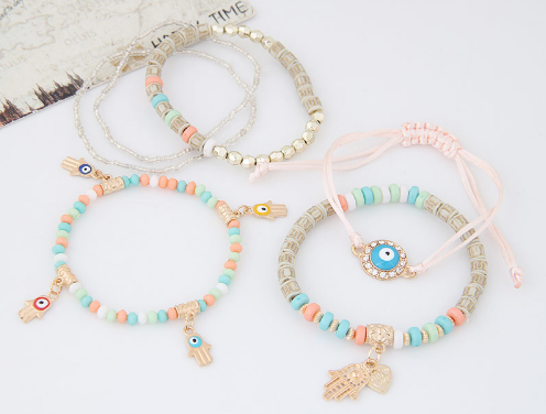 Hand Blue Evil Eye Heart Charm Bracelets & Bangles Multilayer Beads Turkish Pulseras For Women