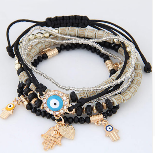 Hand Blue Evil Eye Heart Charm Bracelets & Bangles Multilayer Beads Turkish Pulseras For Women