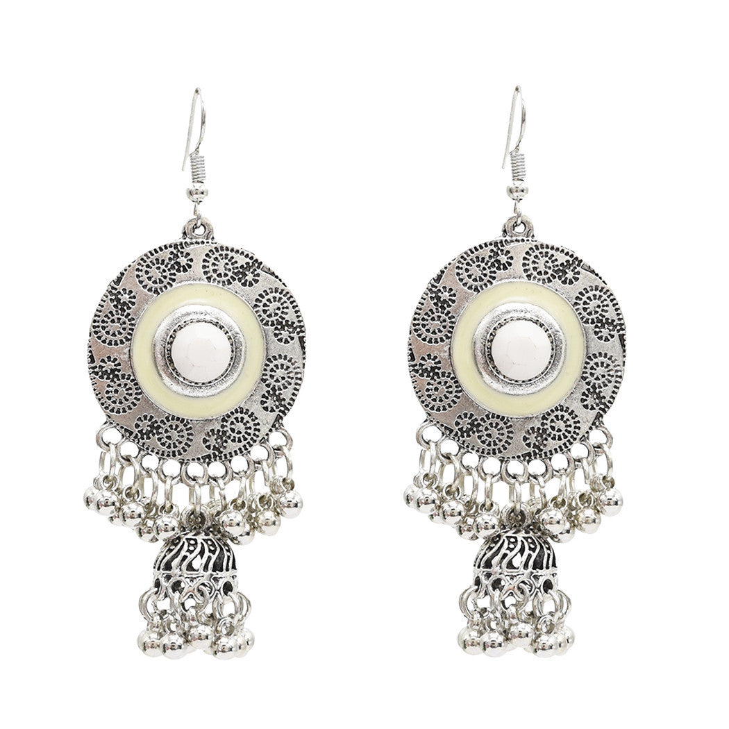 Egypt Vintage Silver Color Jhumka Bells Beads Tassel Statement Earrings for Women Turkish Tribal Gypsy Indian Jewelry Party