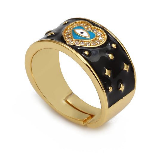 Lucky Eye Heart Turkish Evil Eye Ring Gold Color Dropping