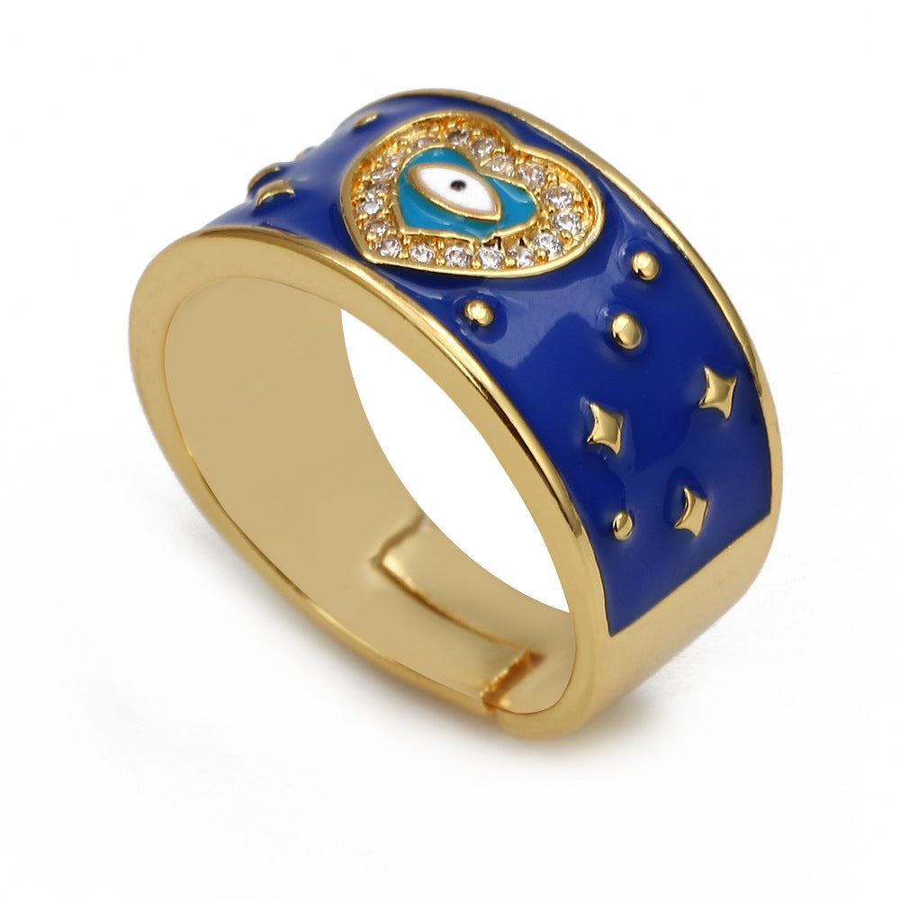 Lucky Eye Heart Turkish Evil Eye Ring Gold Color Dropping