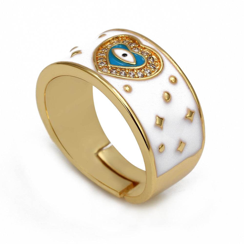 Lucky Eye Heart Turkish Evil Eye Ring Gold Color Dropping