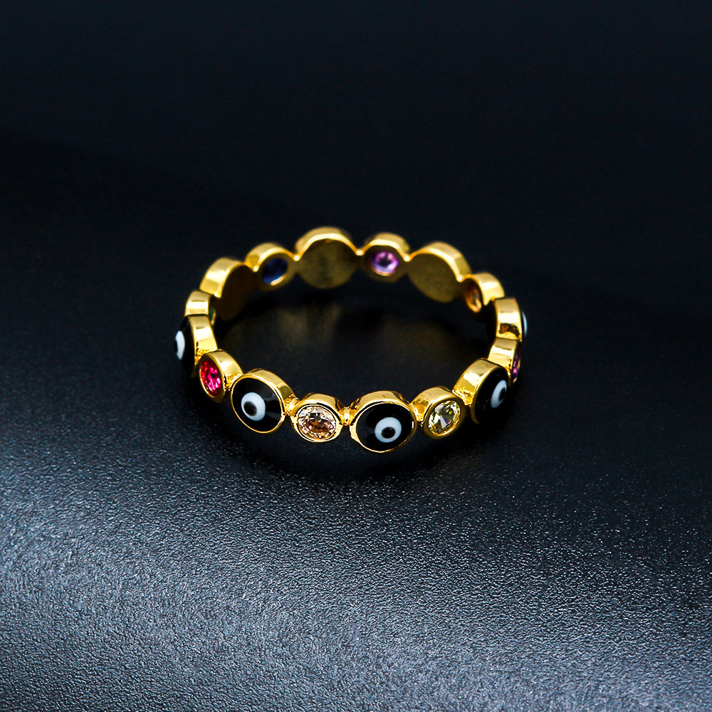 Turkish Evil Eye Ring Gold Color Copper Dropping Oil