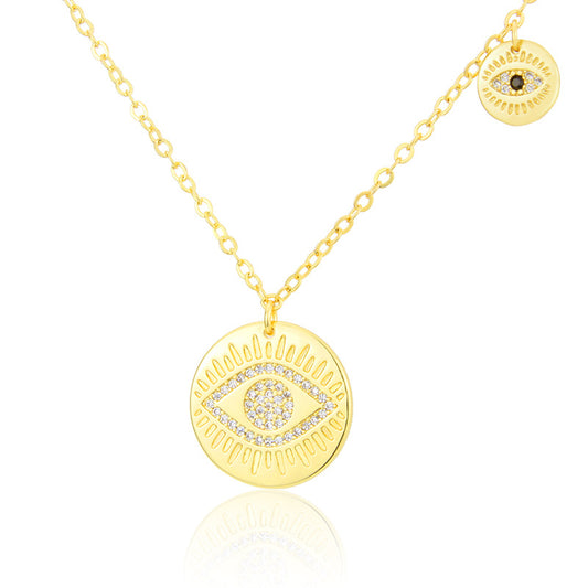 Lucky Eye Star Turkish Evil Eye Necklace Gold Color Copper Long Chain Round Pendant Necklace for Women Female Jewelry BE36