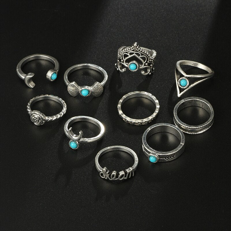 Crescent Turquoise Ring Set