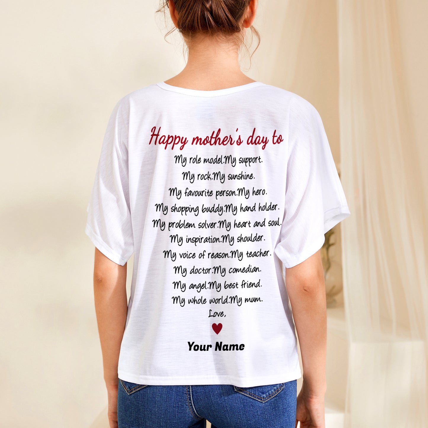 Custmoized Women's Batwing Sleeve T-Shirt - Upload your photo, Personalized gifts for mom