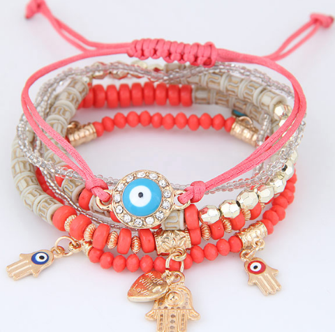 Hand Blue Evil Eye Heart Charm Bracelets & Bangles Multilayer Beads Turkish Pulseras For Women