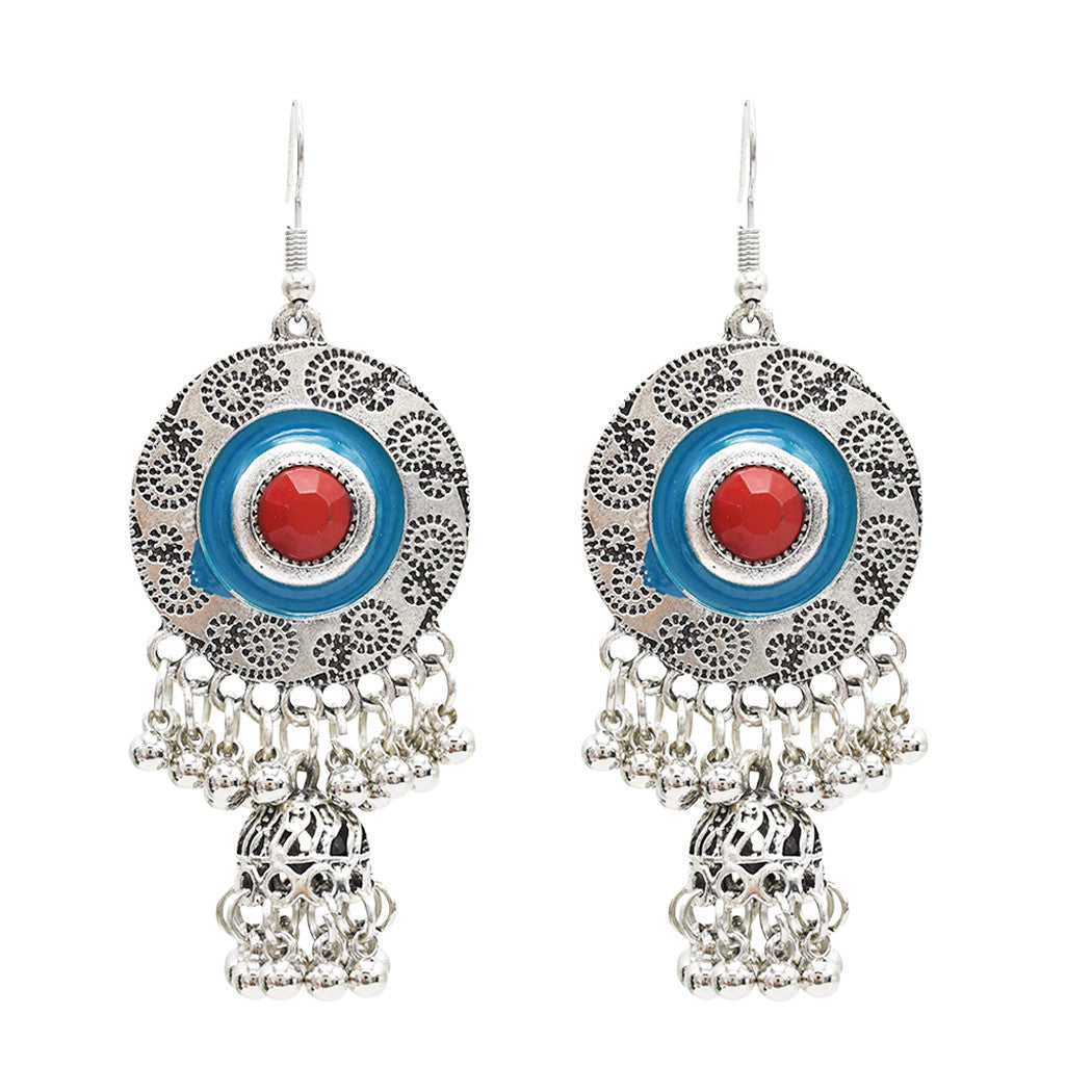 Egypt Vintage Silver Color Jhumka Bells Beads Tassel Statement Earrings for Women Turkish Tribal Gypsy Indian Jewelry Party