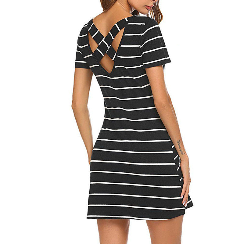 Striped crew neck casual dress