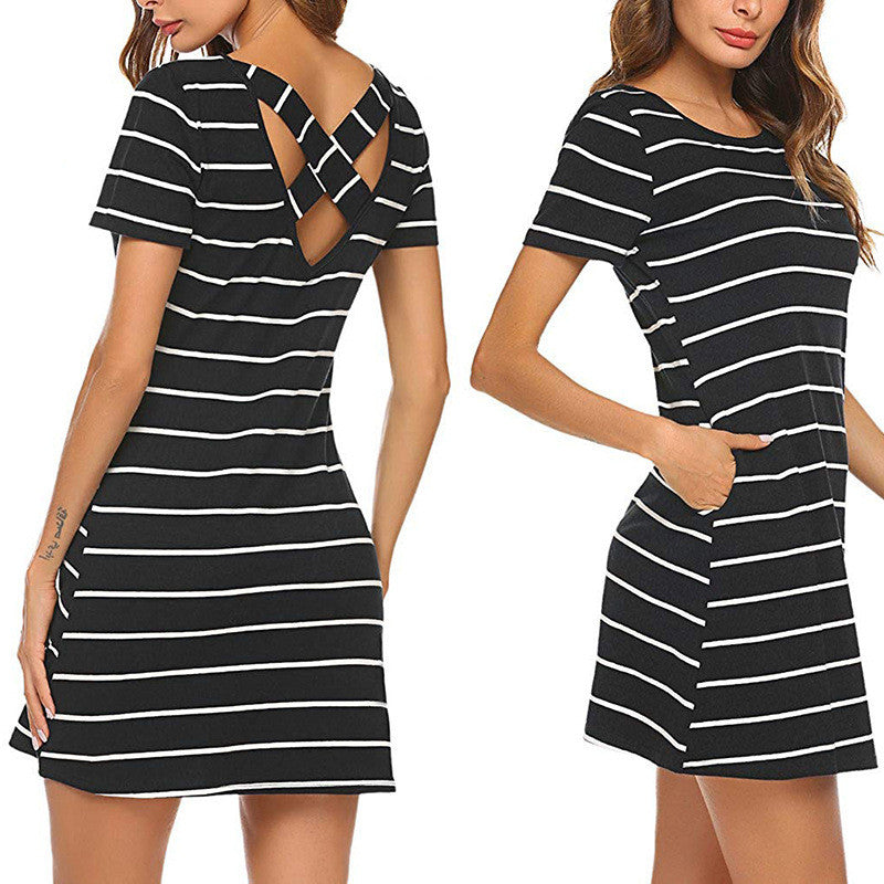 Striped crew neck casual dress