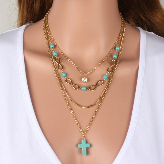 Boho Turquoise Cross Chic Necklace, great gift for mom