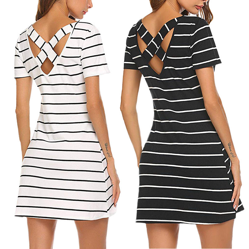 Striped crew neck casual dress