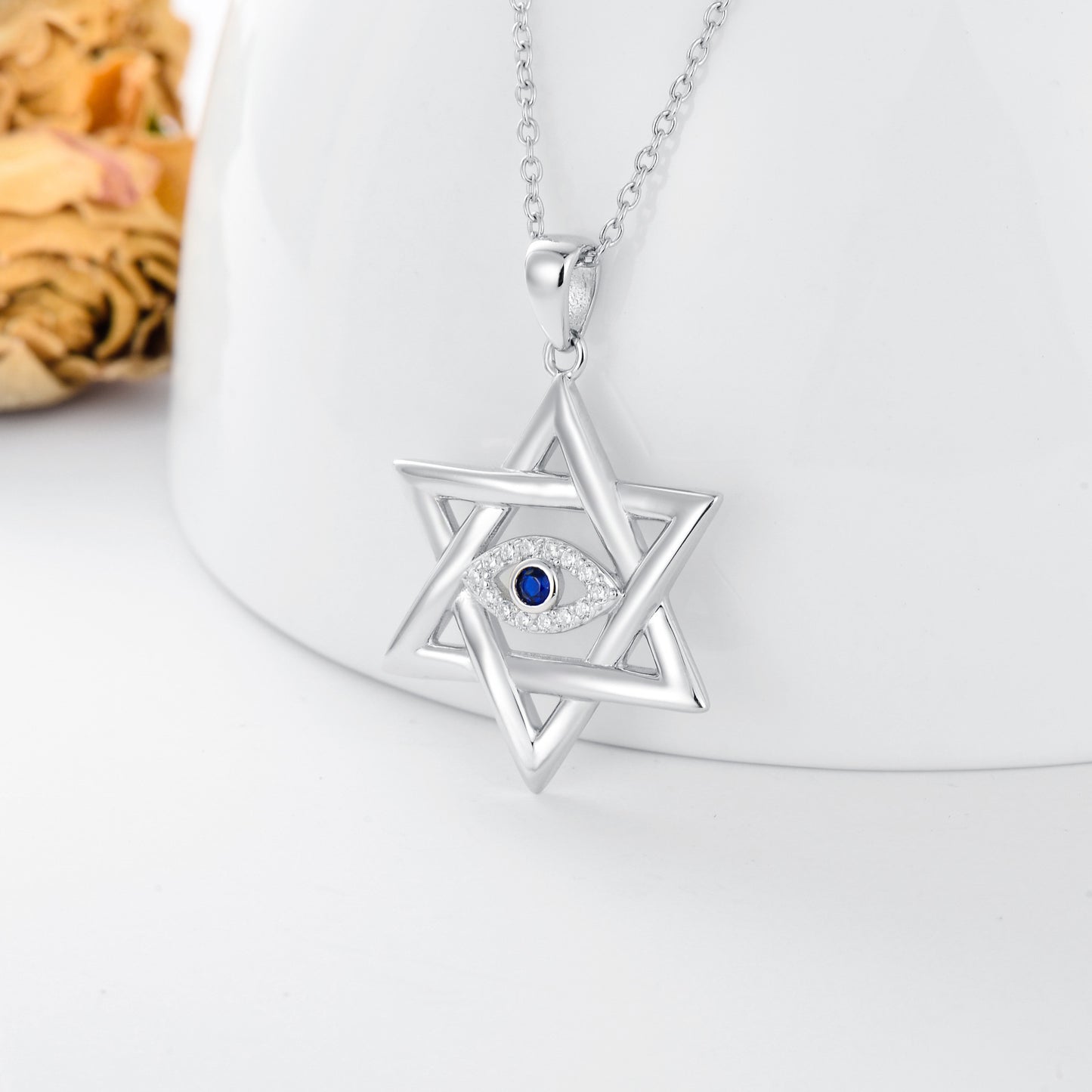 Evil Eye Necklace Sterling Silver Star of David Pendant Necklace Evil Eye Jewelry Gifts for Wome