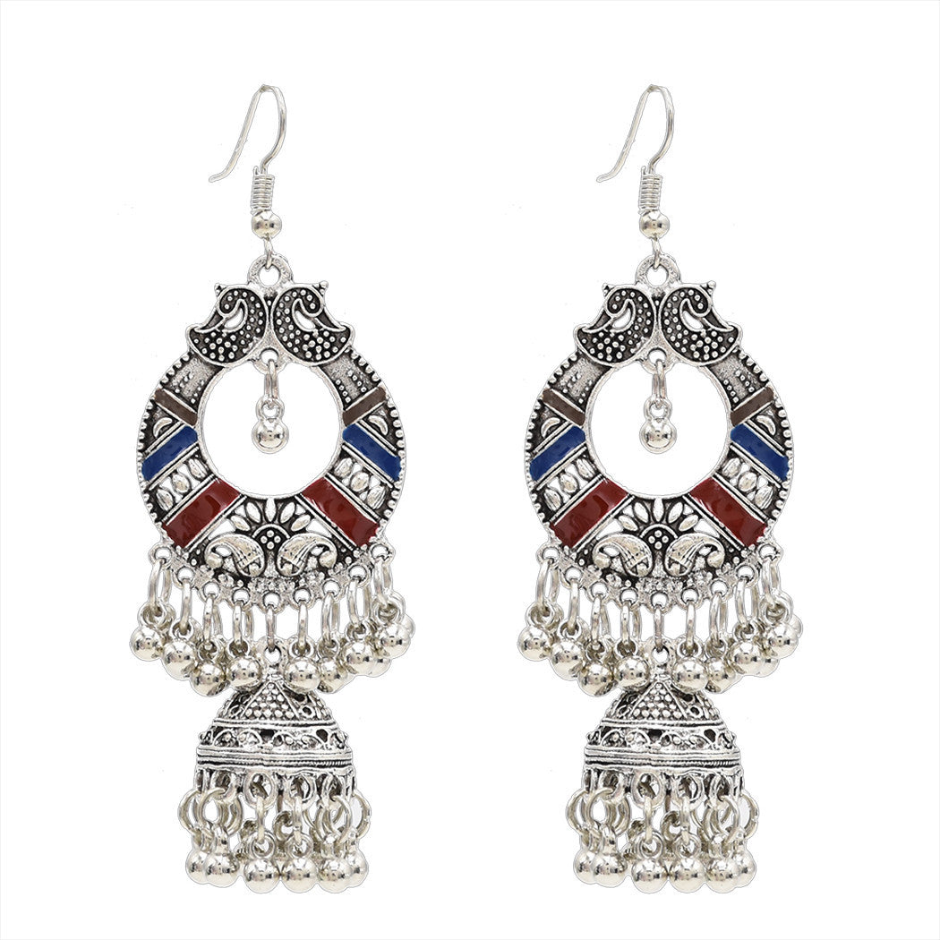 Egypt Vintage Silver Color Jhumka Bells Beads Tassel Statement Earrings for Women Turkish Tribal Gypsy Indian Jewelry Party