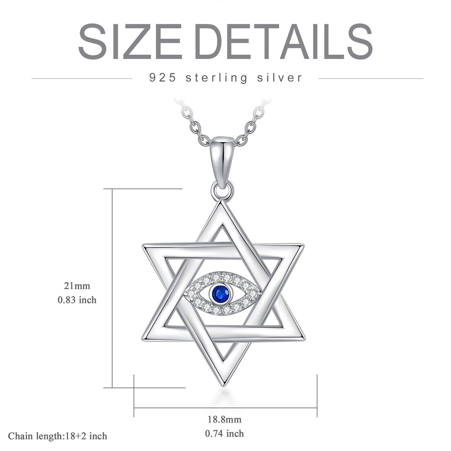 Evil Eye Necklace Sterling Silver Star of David Pendant Necklace Evil Eye Jewelry Gifts for Wome