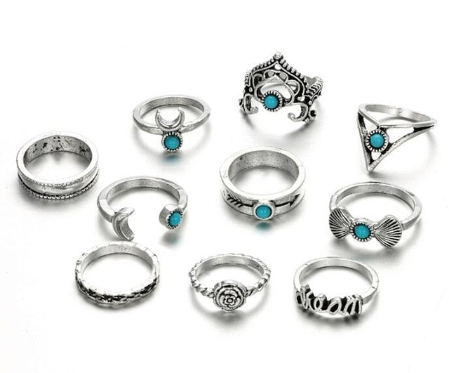 Crescent Turquoise Ring Set