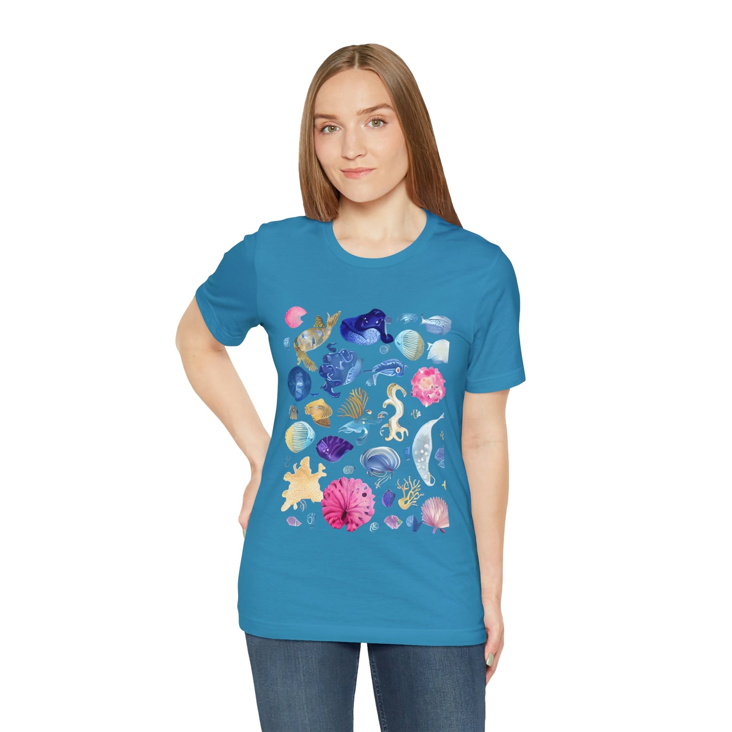 Watercolor Sea Creatures Tshirt Marine Life Ocean Conservation Environment Shirt Tropical Fish Coral Reef Octopus Jellyfish Turtle Shirt