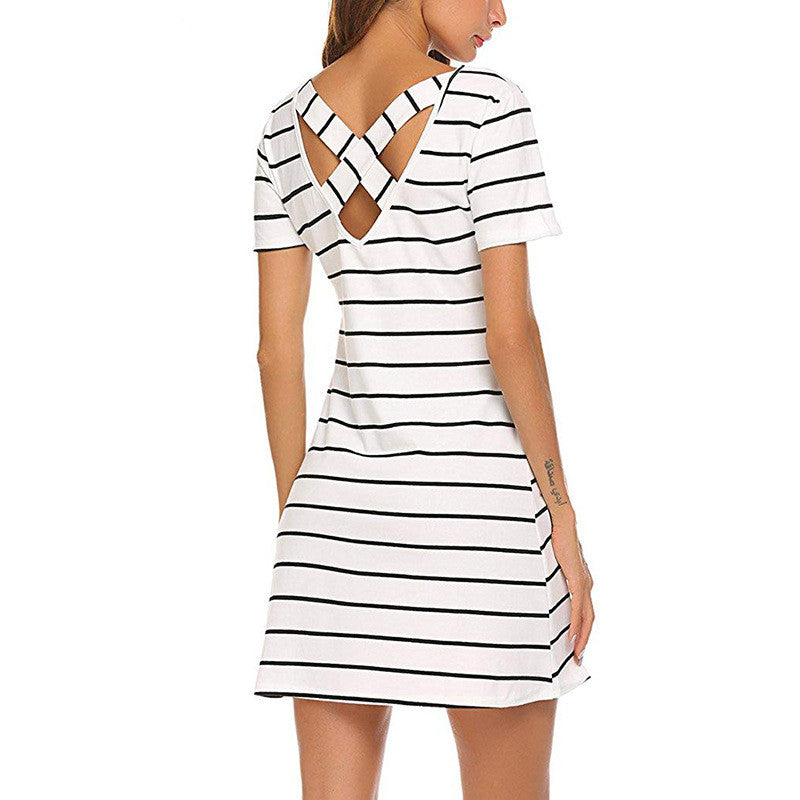 Striped crew neck casual dress