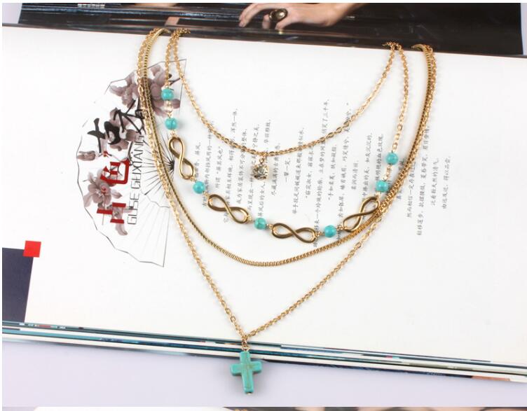 Boho Turquoise Cross Chic Necklace, great gift for mom