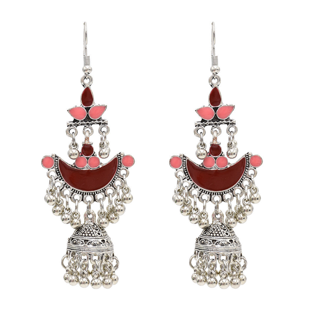 Egypt Vintage Silver Color Jhumka Bells Beads Tassel Statement Earrings for Women Turkish Tribal Gypsy Indian Jewelry Party