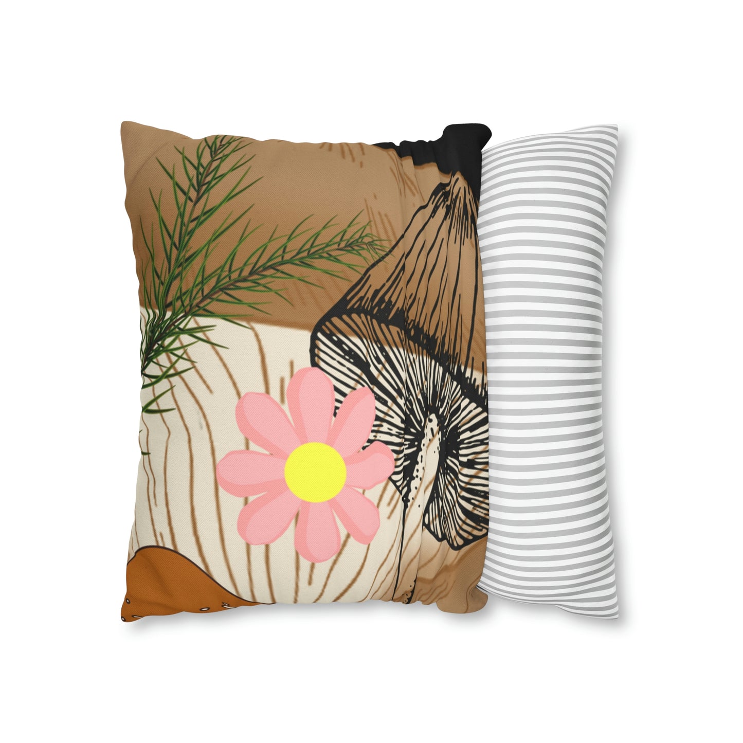 Mushroom Polyester Square Pillow | Spun Polyester Square Pillow Case | flower Playing card | Bird Décor pillow