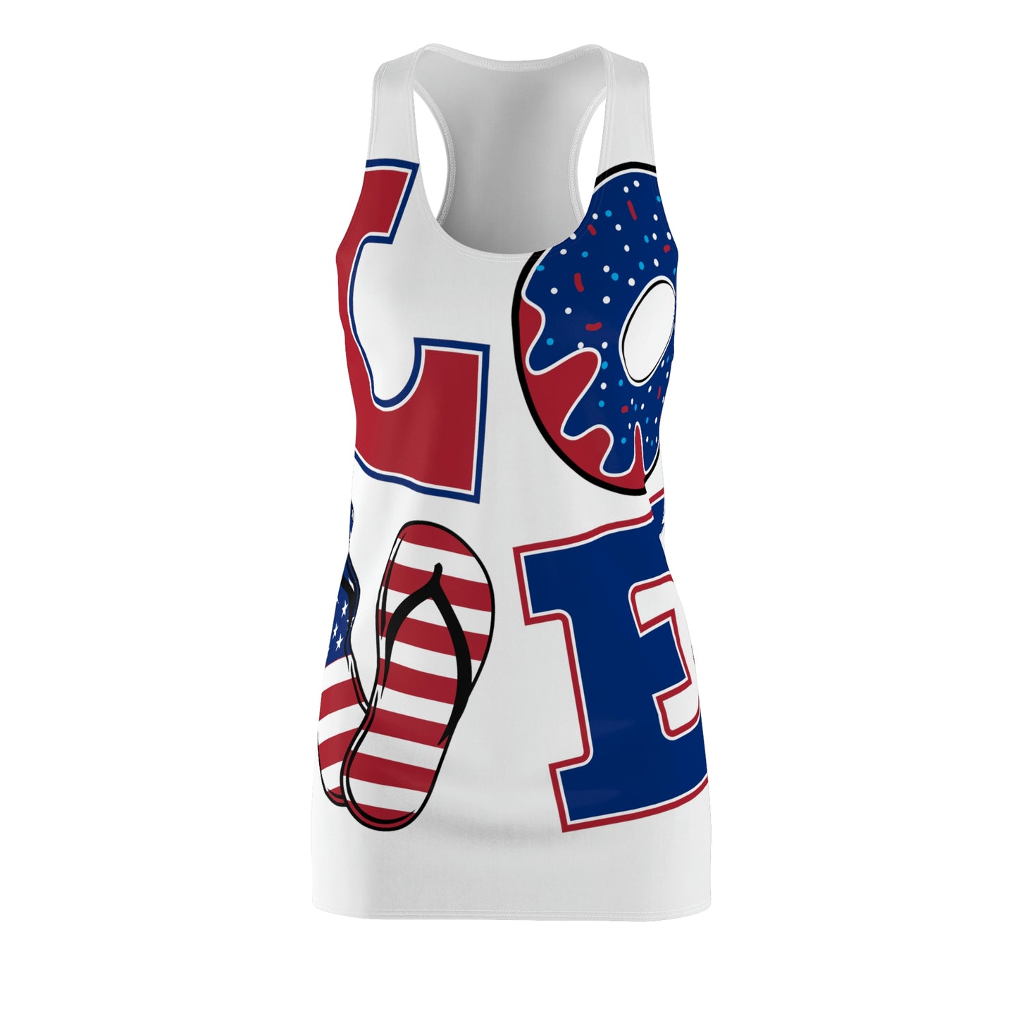 Dress Love Your Country in Style with this Women's Cut & Sew Racerback Dress featuring the U.S. Flag