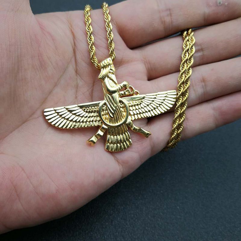 Persian Jewelry Titanium Steel Gold Plated Zoroastrian Pendant Necklace