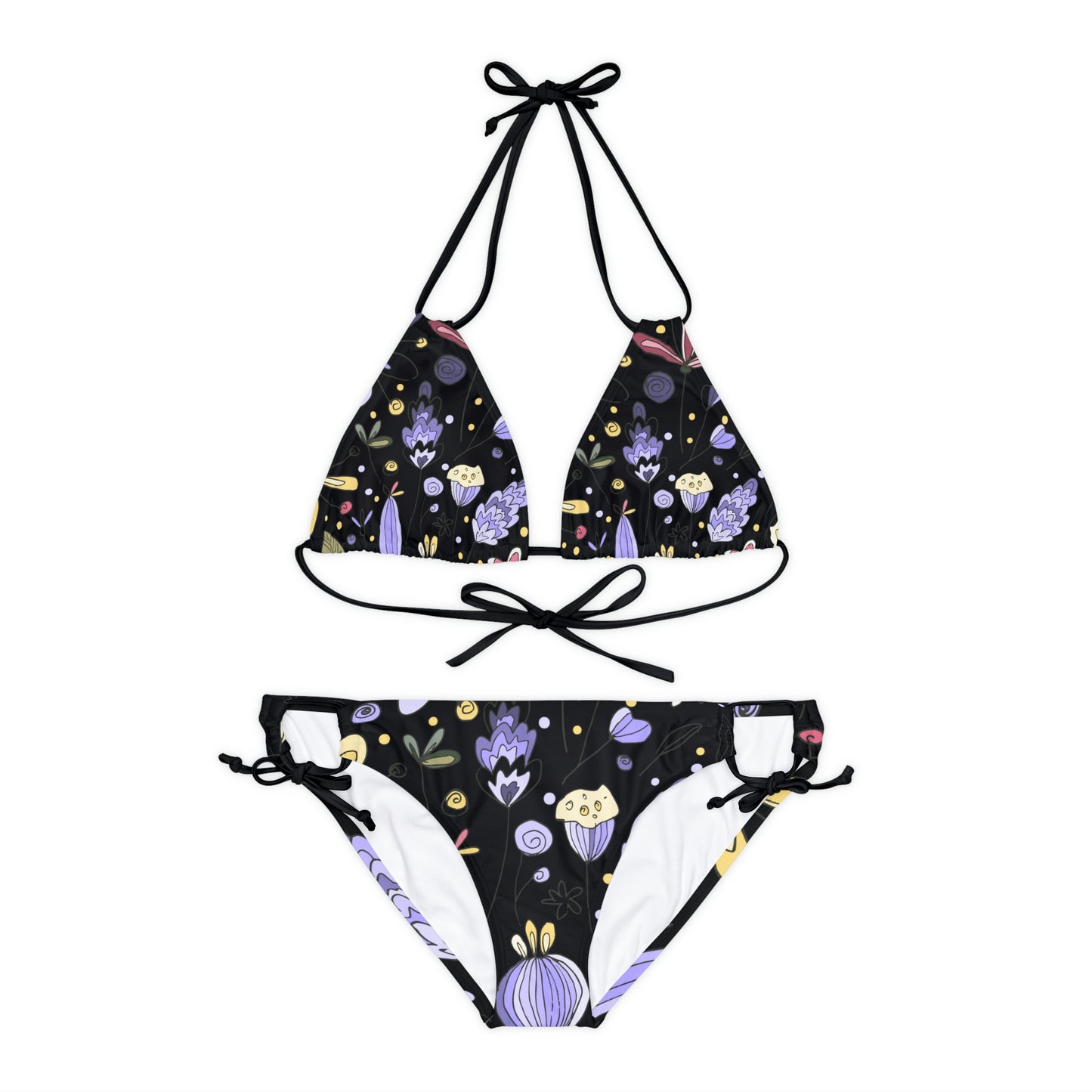 Swimwear Wild Flowers Two Piece Swimsuit For Women, Swimwear Beautiful for summer on the beach or pool side Strappy Bikini Set, Made in U.S.A