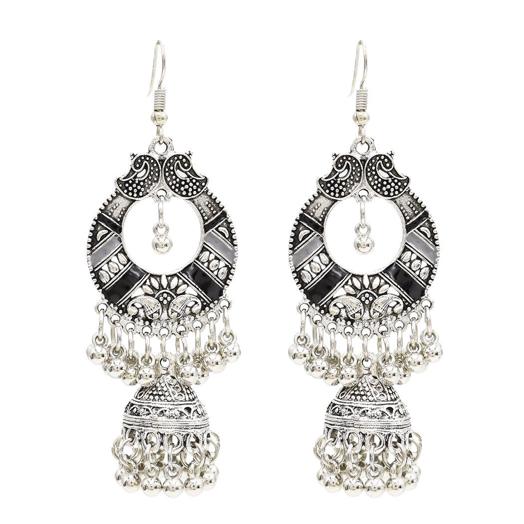 Egypt Vintage Silver Color Jhumka Bells Beads Tassel Statement Earrings for Women Turkish Tribal Gypsy Indian Jewelry Party