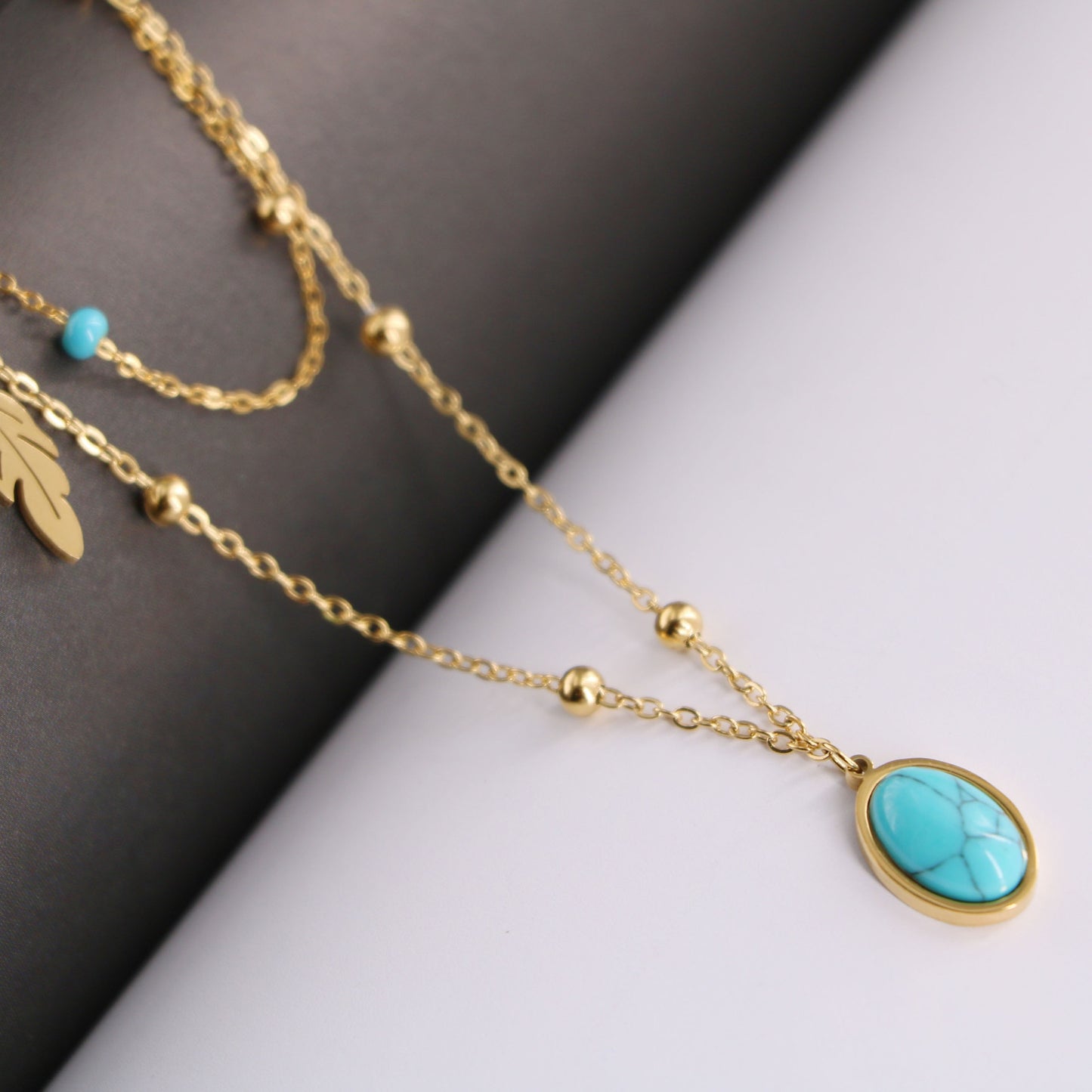 Natural Turquoise Oval Double Necklace Female