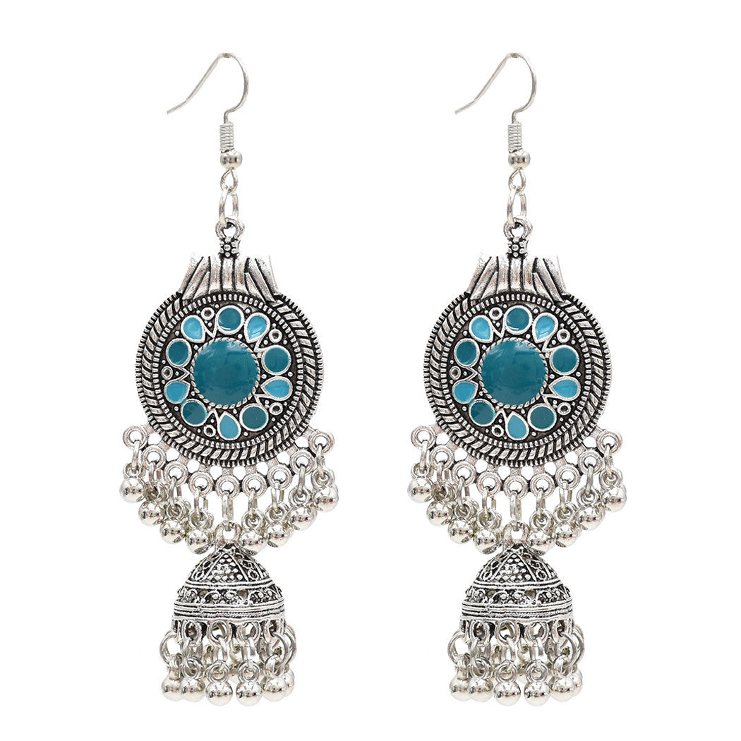 Egypt Vintage Silver Color Jhumka Bells Beads Tassel Statement Earrings for Women Turkish Tribal Gypsy Indian Jewelry Party