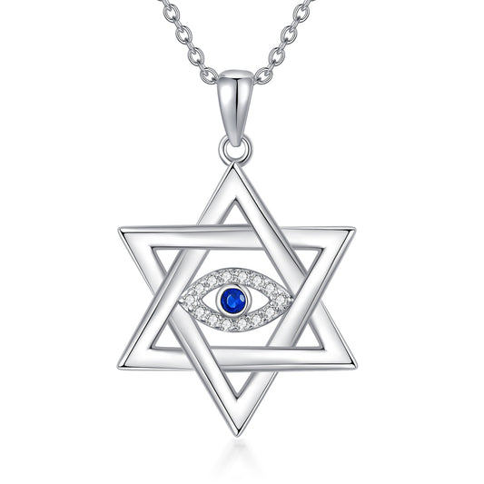 Evil Eye Necklace Sterling Silver Star of David Pendant Necklace Evil Eye Jewelry Gifts for Wome