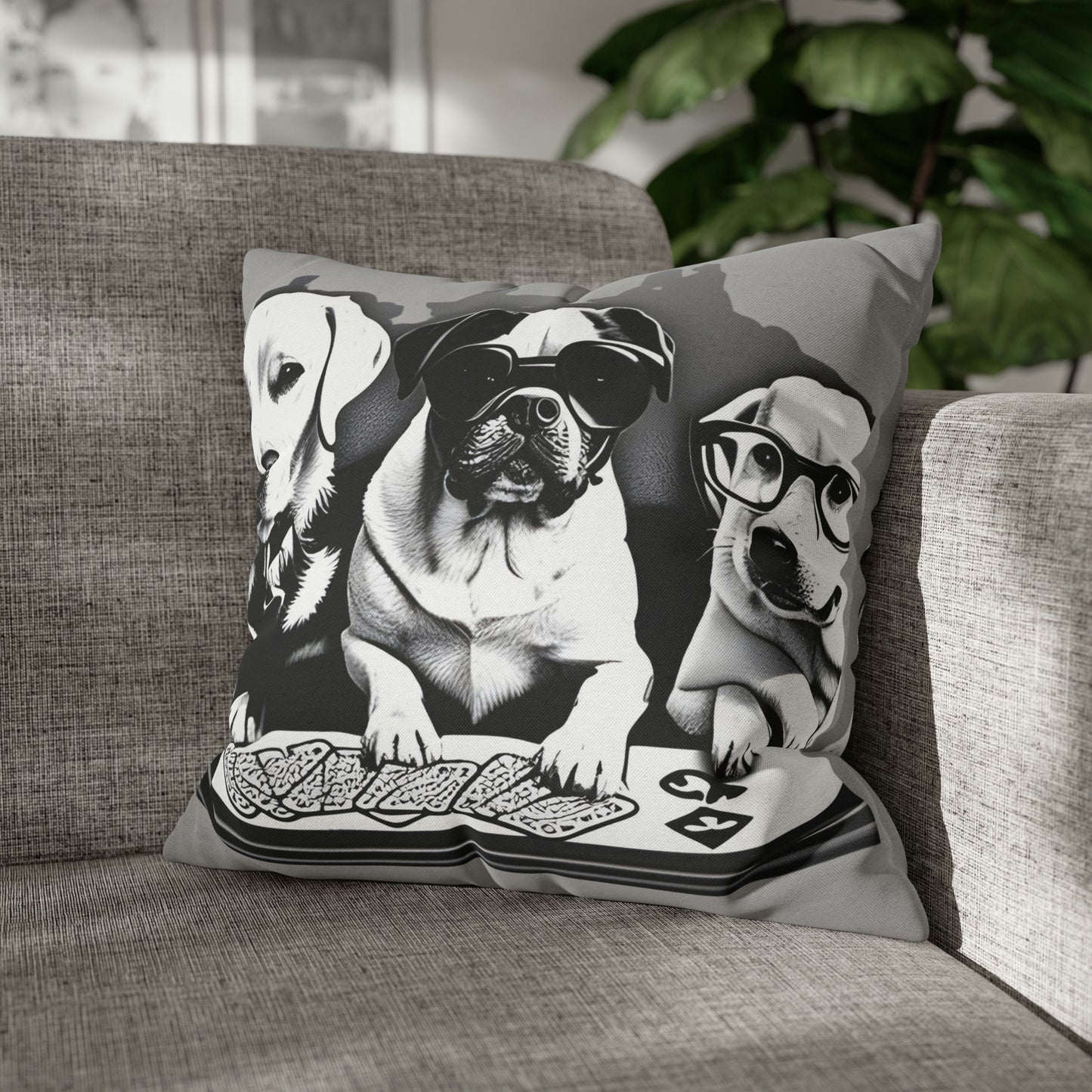 Grey Scripture Spun Polyester Square Pillow | Spun Polyester Square Pillow Case | Dogs Playing card | Dog Décor pillow