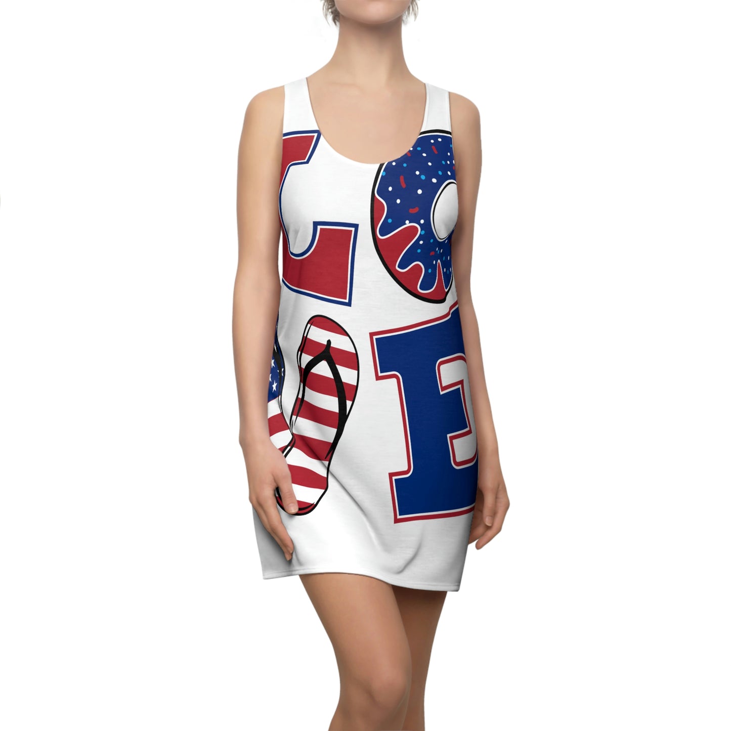 Dress Love Your Country in Style with this Women's Cut & Sew Racerback Dress featuring the U.S. Flag