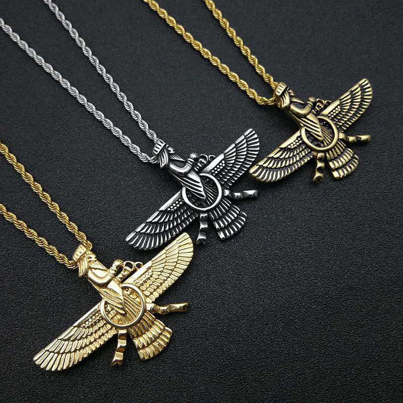 Persian Jewelry Titanium Steel Gold Plated Zoroastrian Pendant Necklace