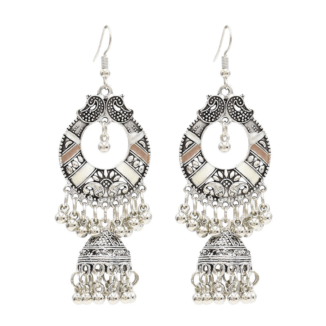 Egypt Vintage Silver Color Jhumka Bells Beads Tassel Statement Earrings for Women Turkish Tribal Gypsy Indian Jewelry Party