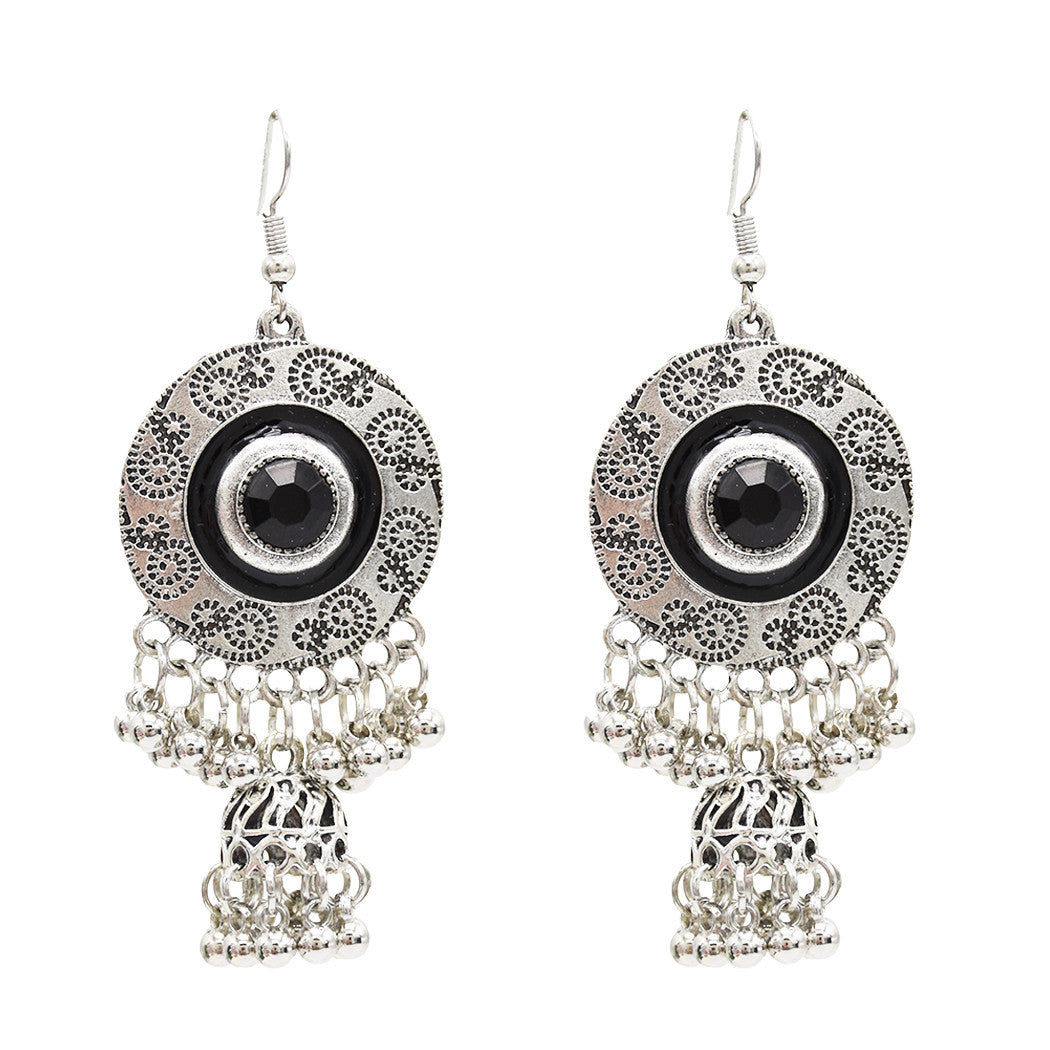 Egypt Vintage Silver Color Jhumka Bells Beads Tassel Statement Earrings for Women Turkish Tribal Gypsy Indian Jewelry Party