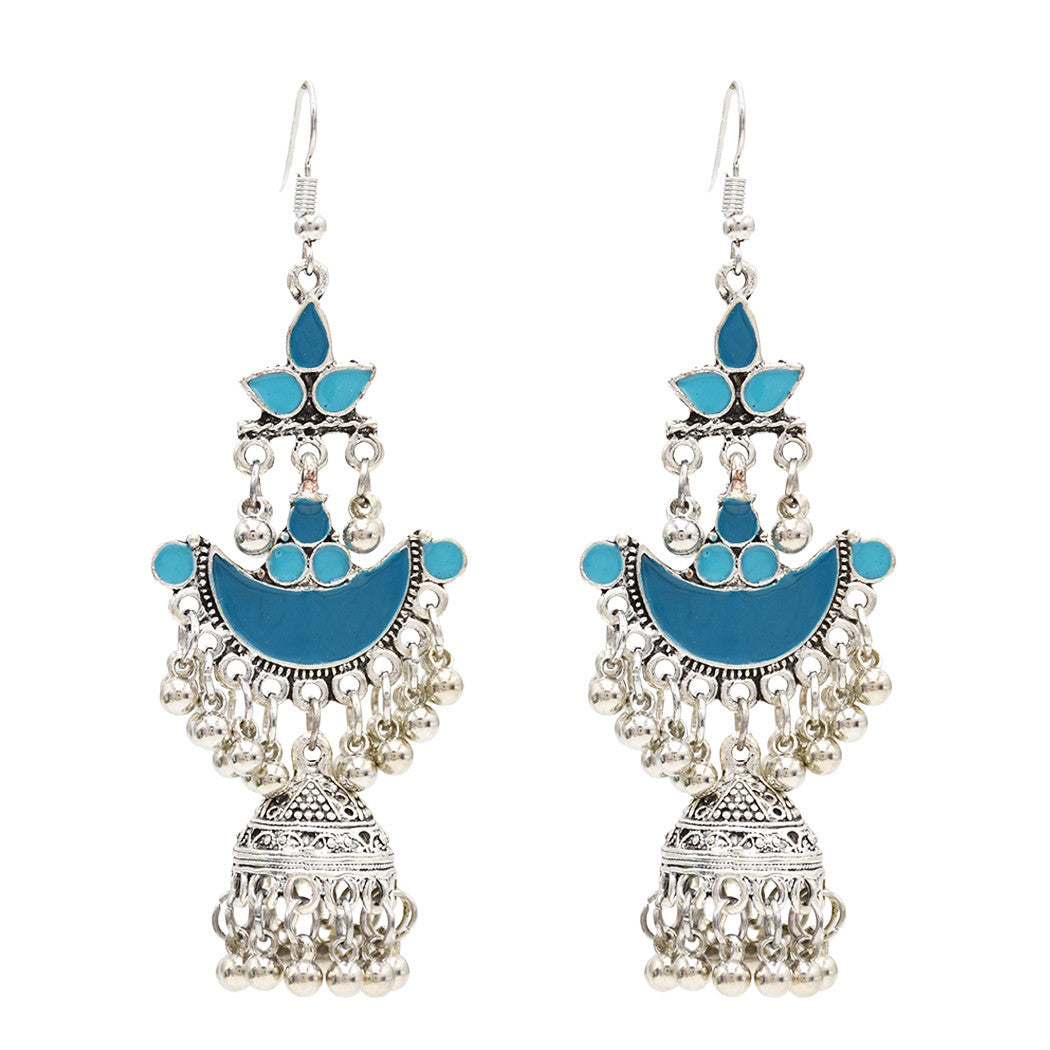 Egypt Vintage Silver Color Jhumka Bells Beads Tassel Statement Earrings for Women Turkish Tribal Gypsy Indian Jewelry Party