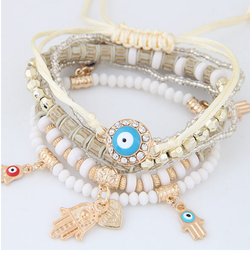 Hand Blue Evil Eye Heart Charm Bracelets & Bangles Multilayer Beads Turkish Pulseras For Women